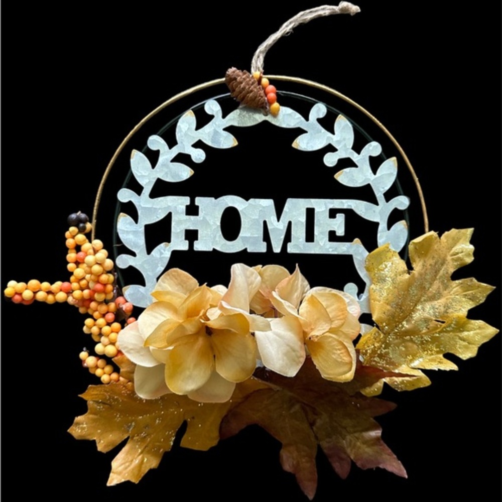 8” Fall Season ‘Home’ Sign Wreath Wall Door Decor Fall Foliage